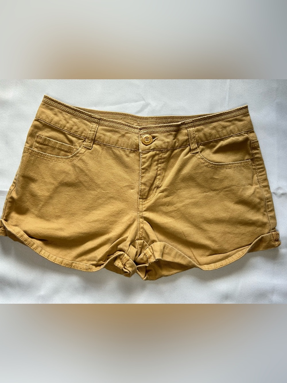 OP Mustard Yellow Knot Front Denim Shorts Five Pocket Size 5